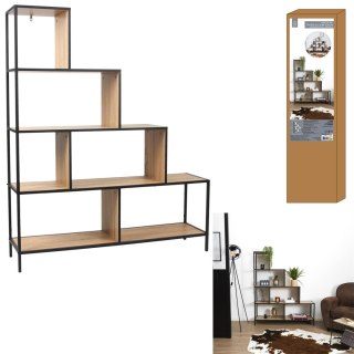 CZARNY METALOWY REGAŁ SCHODKOWY LOFT, DĄB, DO POKOJU, INDUSTRIALNY 146 CM