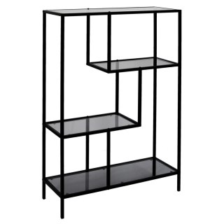 METALOWY CZARNY REGAŁ ZE SZKLANYMI PÓŁKAMI, LOFT, ELEGANCKI, 113 CM
