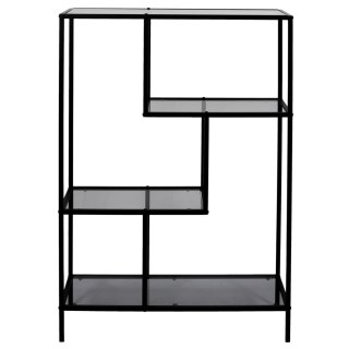 METALOWY CZARNY REGAŁ ZE SZKLANYMI PÓŁKAMI, LOFT, ELEGANCKI, 113 CM
