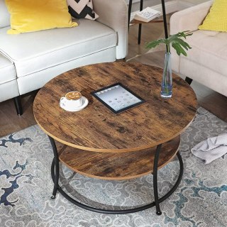 STOLIK KAWOWY FERRIER, ŁAWA, OKRĄGŁY, LOFT, Z PÓŁKĄ, CZARNY, DO SALONU