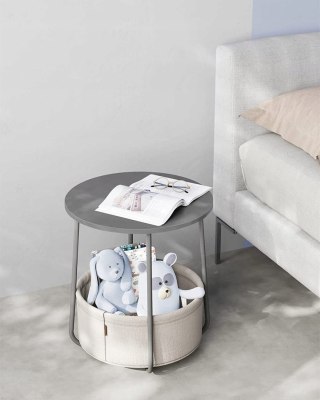 STOLIK KAWOWY OKRĄGŁY FLUIDO, LAWA, LOFT, DO SALONU, Z PÓŁKĄ, BIAŁY, 45 CM