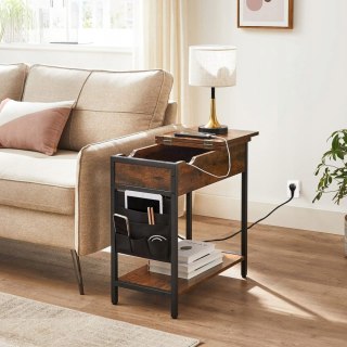 STOLIK KAWOWY NOCNY BORGO, ŁAWA, LOFT, Z PÓŁKĄ, CZARNY, DO SALONU, 60 CM