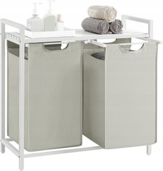 KOSZ NA PRANIE ORNATO, BIAŁY, DWUKOMOROWY, 92L, POJEMNIK NA BIELIZNĘ, LOFT