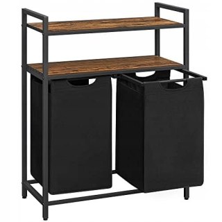 KOSZ NA PRANIE, BIELIZNĘ, RUSTIC, LOFT, DWUKOMOROWY, CZARNY, BRĄZ, 92L