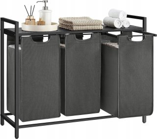 KOSZ NA PRANIE FORGE, TRZYKOMOROWY, 114L, SZARY, LOFT, STAL, MDF, 3X38L