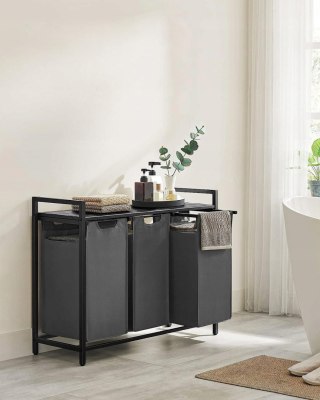 KOSZ NA PRANIE FORGE, TRZYKOMOROWY, 114L, SZARY, LOFT, STAL, MDF, 3X38L