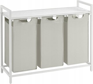 KOSZ NA PRANIE MODERNA, TRZYKOMOROWY, BIAŁY, 3X38L, POJEMNIK, BIELIZNĘ, MDF
