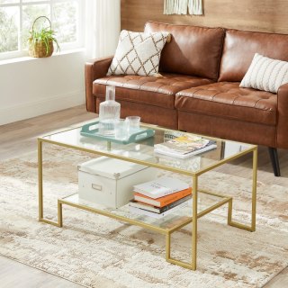 STOLIK KAWOWY ŁAWA ORORE, ZŁOTY SZKLANY, DO SALONU, LOFT, STÓŁ, 100 CM