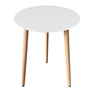 STÓŁ OKRĄGŁY FORMA, BIAŁY, 60 CM, BUKOWE NOGI, NOWOCZESNY, SALONU, KUCHNI