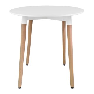STÓŁ OKRĄGŁY FORMA, 80 CM, BIAŁY, SKANDYNAWSKI, KUCHNI, SALONU, BUKOWE NOGI
