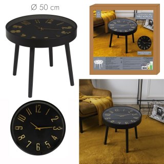 STOLIK KAWOWY, ŁAWA, OKRĄGŁY, LOFT, CZARNY, Z ZEGAREM, SALONU, HOROLOGIUM
