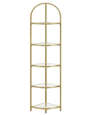 REGAŁ AUREA, 5 PÓŁEK, SZKLANY, ZŁOTY, NA KSIĄŻKI, DO SALONU, LOFT, 158 CM