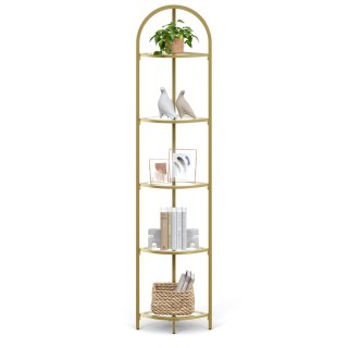 REGAŁ AUREA, 5 PÓŁEK, SZKLANY, ZŁOTY, NA KSIĄŻKI, DO SALONU, LOFT, 158 CM