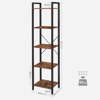 REGAŁ NA KSIĄŻKI AVIRON, 5 PÓŁEK, LOFT, INDUSTRIALNY, DO SALONU, OTWARTY