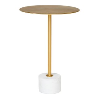 OKRĄGŁY ZŁOTY STOLIK KAWOWY, METALOWY, MARMUR, DO SALONU GLAMOUR, 41 CM