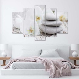 Obraz 5 częściowy na płótnie 100 x 70 cm - Biała orchidea zen i kamienie