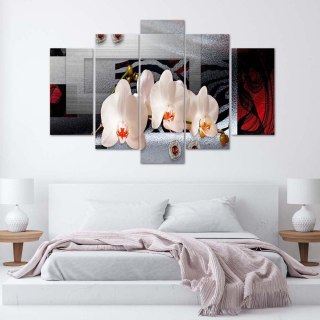 Obraz 5 częściowy na płótnie 100 x 70 cm - Białe storczyki