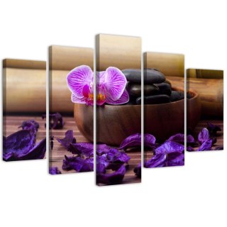 Obraz 5 częściowy na płótnie 100 x 70 cm - Kompozycja zen z różową orchideą