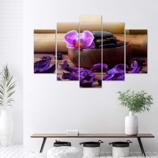 Obraz 5 częściowy na płótnie 100 x 70 cm - Kompozycja zen z różową orchideą