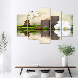 Obraz 5 częściowy na płótnie 100 x 70 cm - Kompozycja zen ze świecami