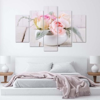 Obraz 5 częściowy na płótnie 100 x 70 cm - Róże w białym wazonie