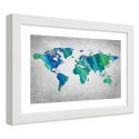 Plakat w białej ramie - Kolorowa mapa świata na betonie