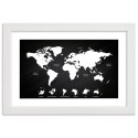 Plakat w białej ramie - Kontrastowa mapa świata i kontynenty