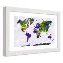 Plakat w białej ramie - Malowana mapa świata