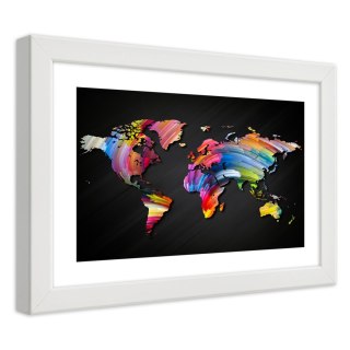 Plakat w białej ramie - Mapa świata w różnych kolorach