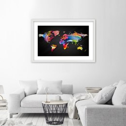 Plakat w białej ramie - Mapa świata w różnych kolorach