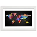 Plakat w białej ramie - Mapa świata w różnych kolorach