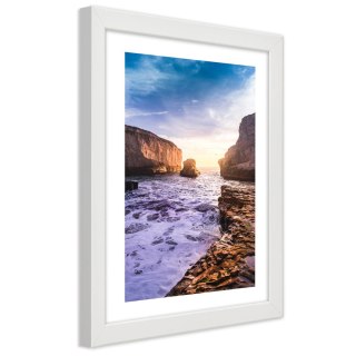 Plakat w białej ramie - Ocean i skały