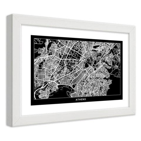 Plakat w białej ramie - Plan miasta Ateny
