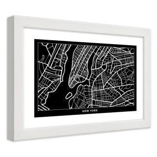 Plakat w białej ramie - Plan miasta Nowy Jork