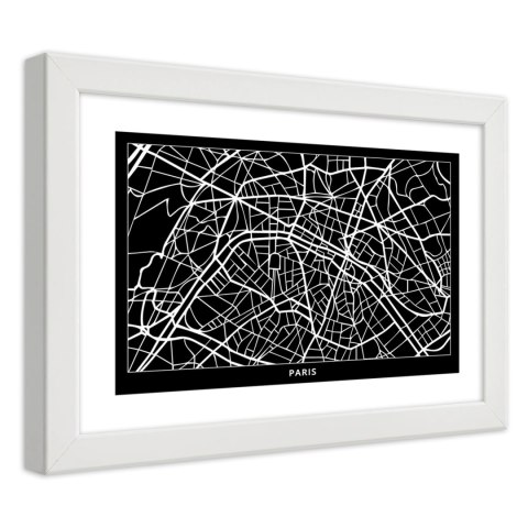 Plakat w białej ramie - Plan miasta Paryż