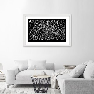 Plakat w białej ramie - Plan miasta Paryż