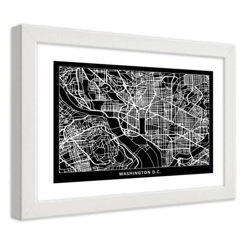 Plakat w białej ramie - Plan miasta Waszyngton