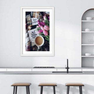 Plakat w białej ramie - Poranek przy kawie