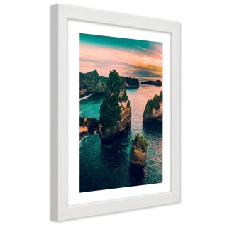 Plakat w białej ramie - Skały w turkusowym oceanie