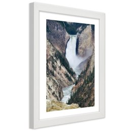 Plakat w białej ramie - Wielki wodospad w górach