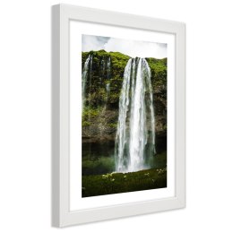 Plakat w białej ramie - Wodospad w zielonych górach