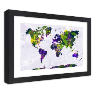 Plakat w czarnej ramie - Malowana mapa świata