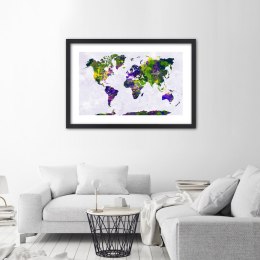 Plakat w czarnej ramie - Malowana mapa świata