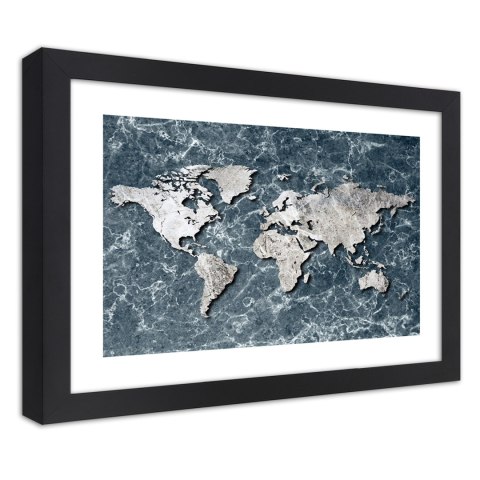 Plakat w czarnej ramie - Mapa świata na marmurze