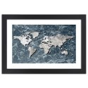 Plakat w czarnej ramie - Mapa świata na marmurze