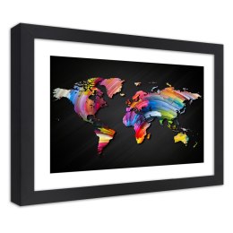 Plakat w czarnej ramie - Mapa świata w różnych kolorach