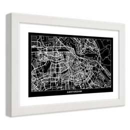 Plakat w białej ramie - Plan miasta Amsterdam