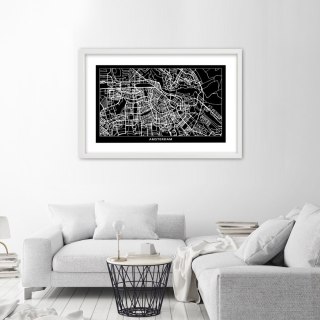 Plakat w białej ramie - Plan miasta Amsterdam