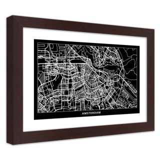 Plakat w brązowej ramie - Plan miasta Amsterdam