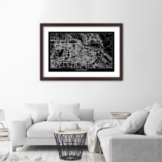 Plakat w brązowej ramie - Plan miasta Amsterdam